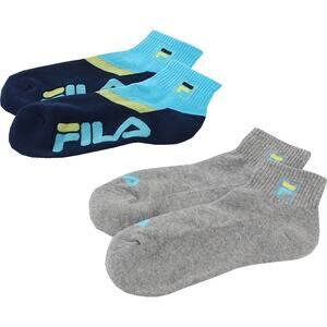 Fila NWT 2Pair Socks Shoe size 9-11 Blue Gray 2/2 Quarter Length Cotton Blend